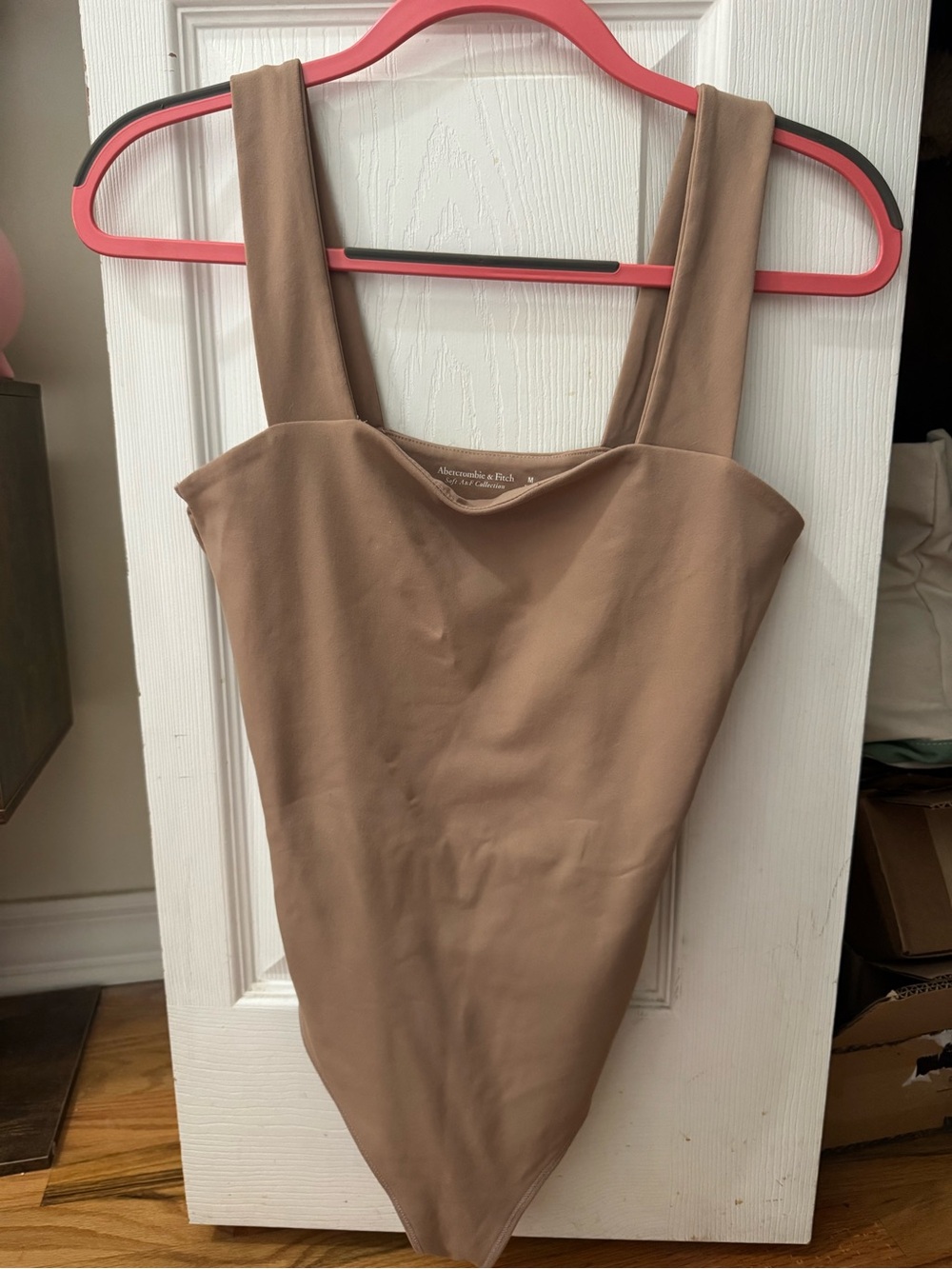 Abercrombie & Fitch Stretch Square Neck Bodysuit in Taupe